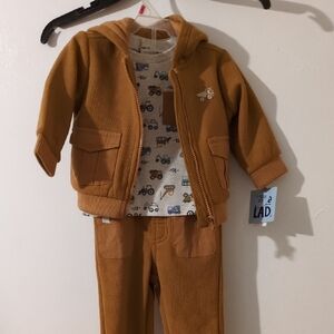 Little Lad 3 PC Caramel Jacket Hoodie/Pants T-shirt w/Car Print 12M